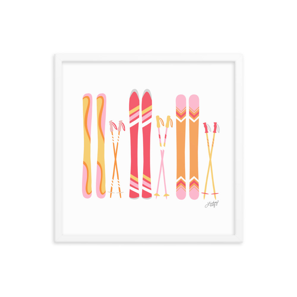 Ilustración de esquí (paleta cálida) - Lámina enmarcada